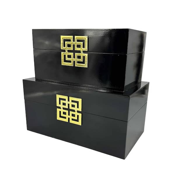 Afoxsos Classic Black Wood Deorative Box with Lid (2-Pack)