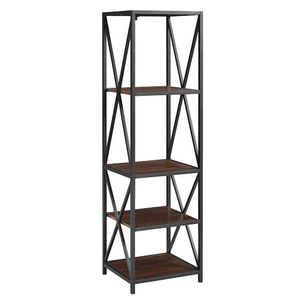 Shelf Etagere Bookcase With, Black Metal And Dark Wood Bookcase
