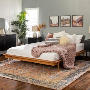 Brown Caramel King Solid Wood Platform Spindle Bed Frame