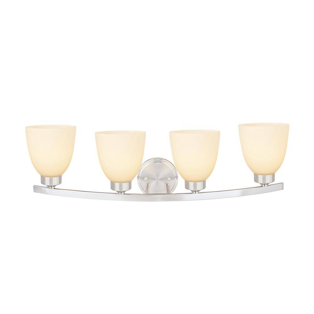 Four-Light Satin Nickel Vanity Light with Frosted Glass Shades