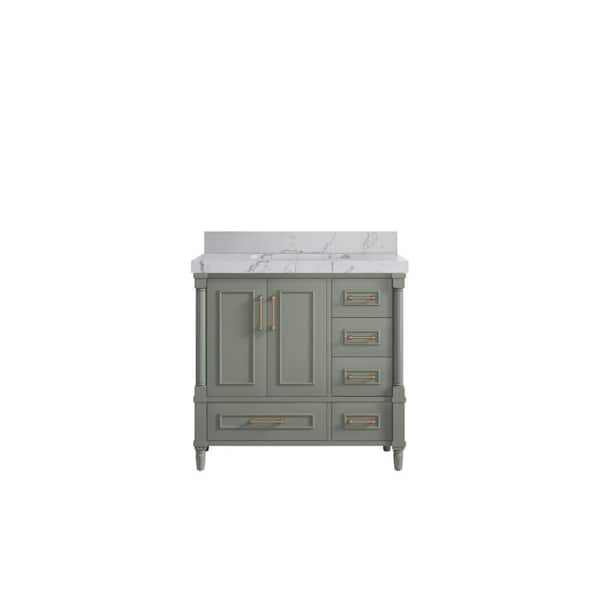 Willow Collections Hudson 36 in. W x 22 in. D x 36 in. H Single Sink Bath Vanity Center in Evergreen with 2 in. Venatino Quartz Top