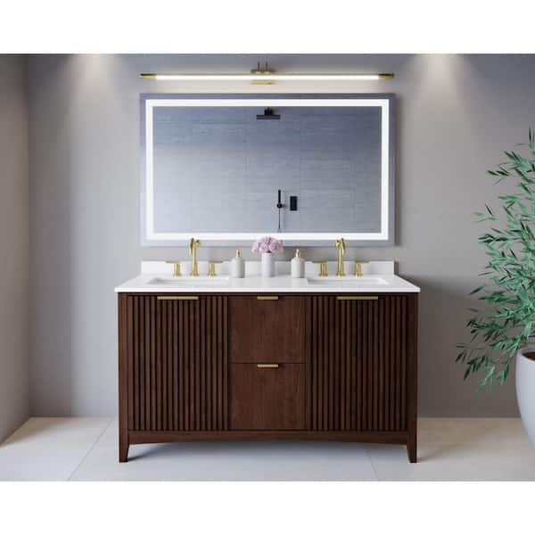 Palmilla 60 in. Double Freestanding Dark Walnut Bath Vanity with White Quartz Top Assembled