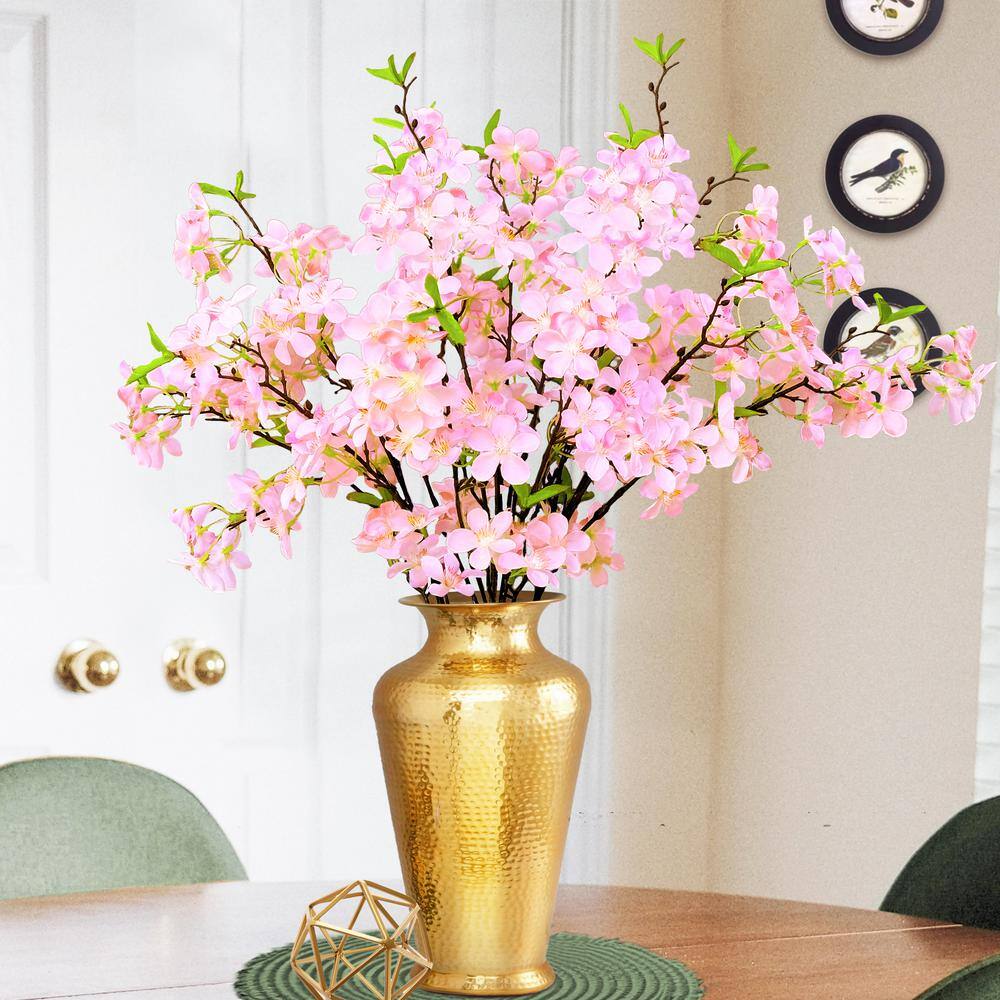 34 in. Light Pink Artificial Apple Cherry Blossom Flower Stem Spray (Set of 4) 31417LTP The