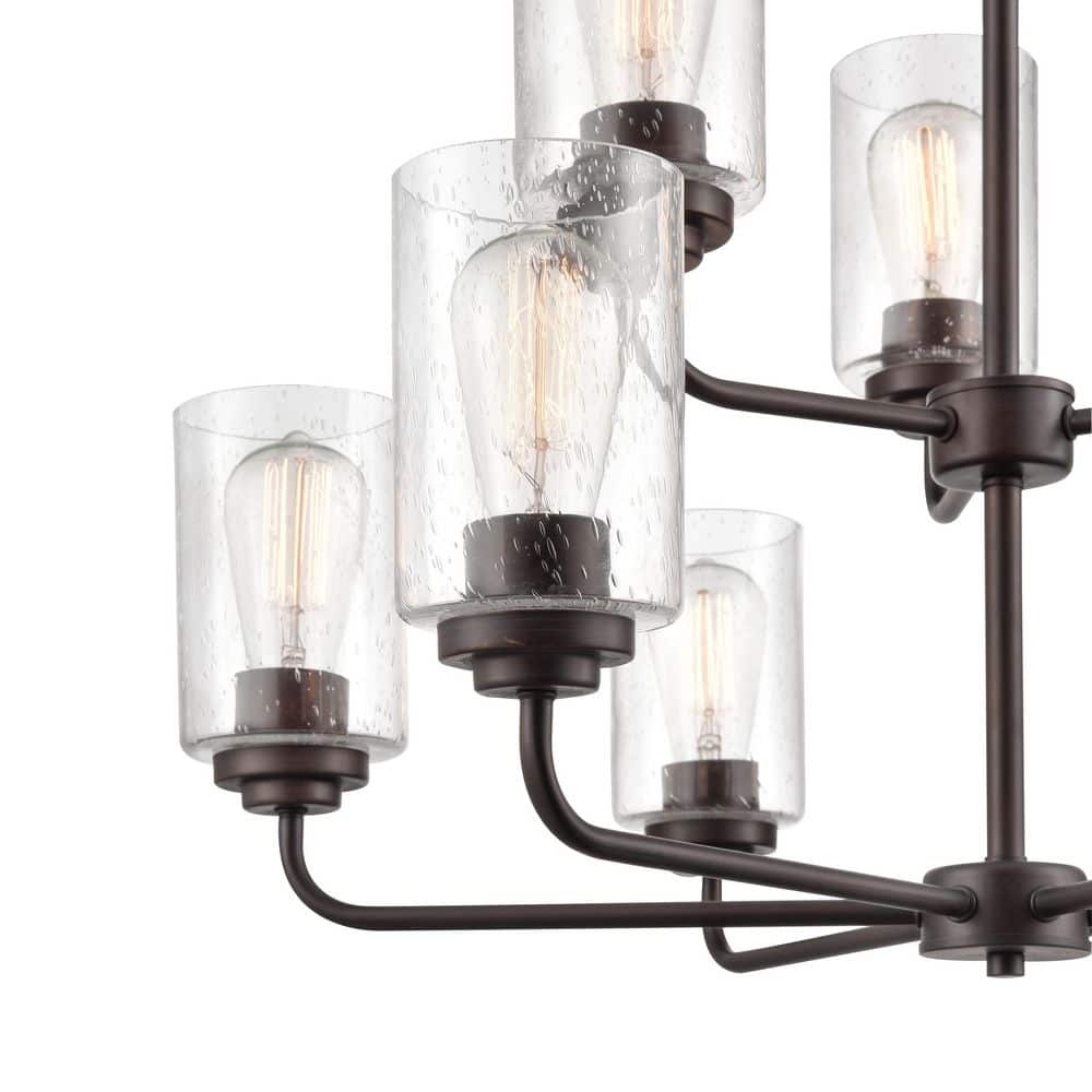 Moven 9-Light Rubbed Bronze Chandelier with Seeded Glass Shades