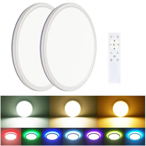 12 in. 28W 3000K-6500K RGB LED Flush Mount Integrated LED Recessed Light Trim Remote Control 3600 Lumens (2-Pieces)