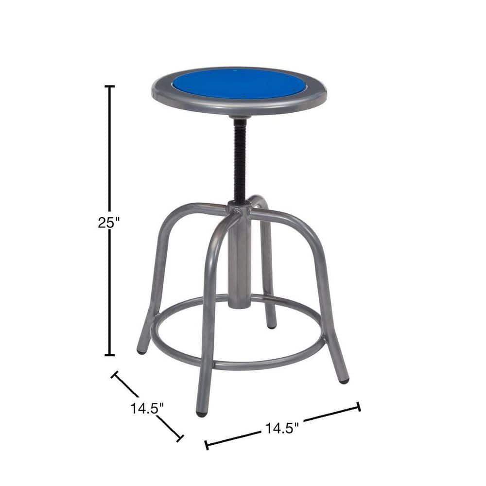 Adjustable Height Swivel Stool with Persian Blue Seat and Gray Metal Frame