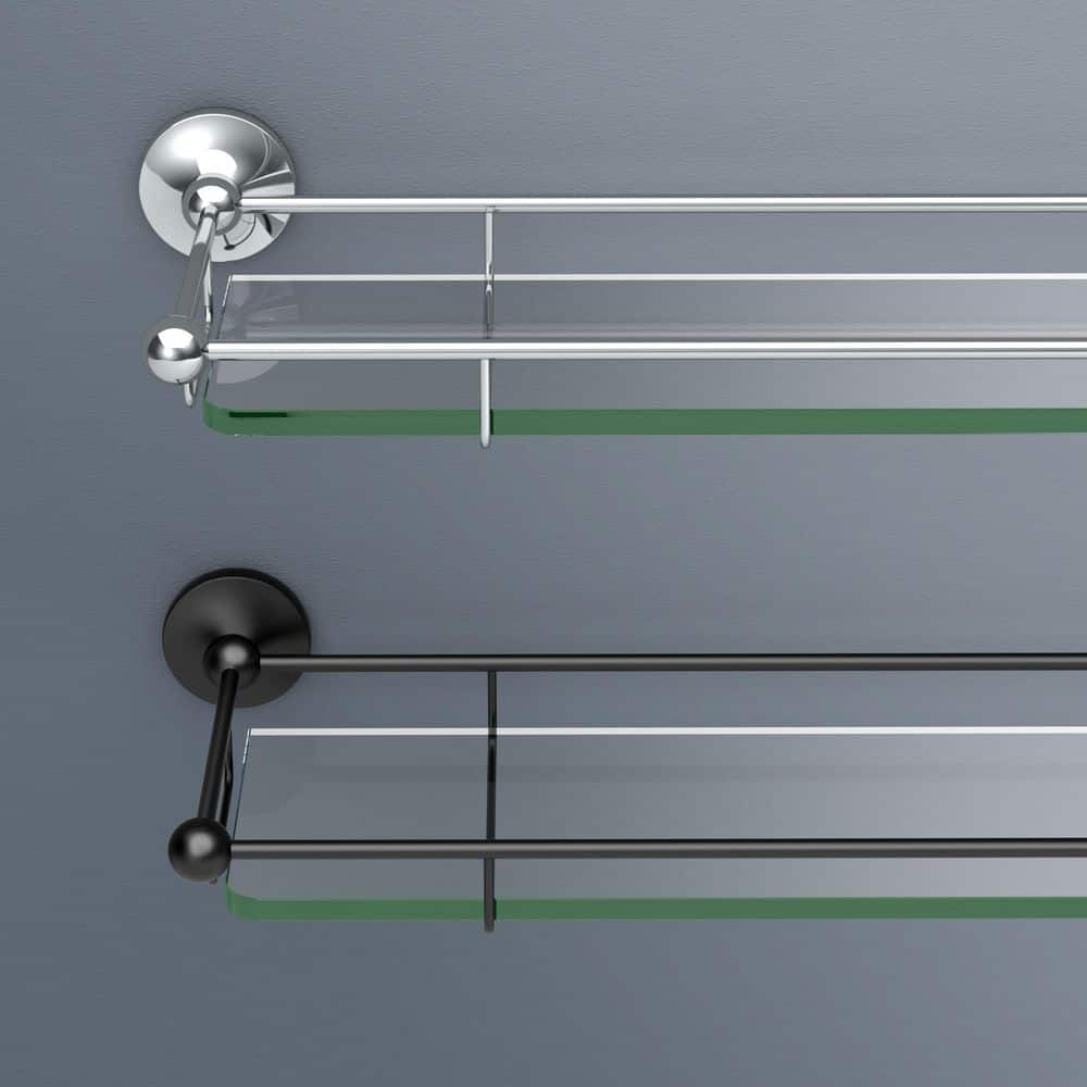 Elegant Matte Black 22" Tempered Glass Floating Bathroom Shelf