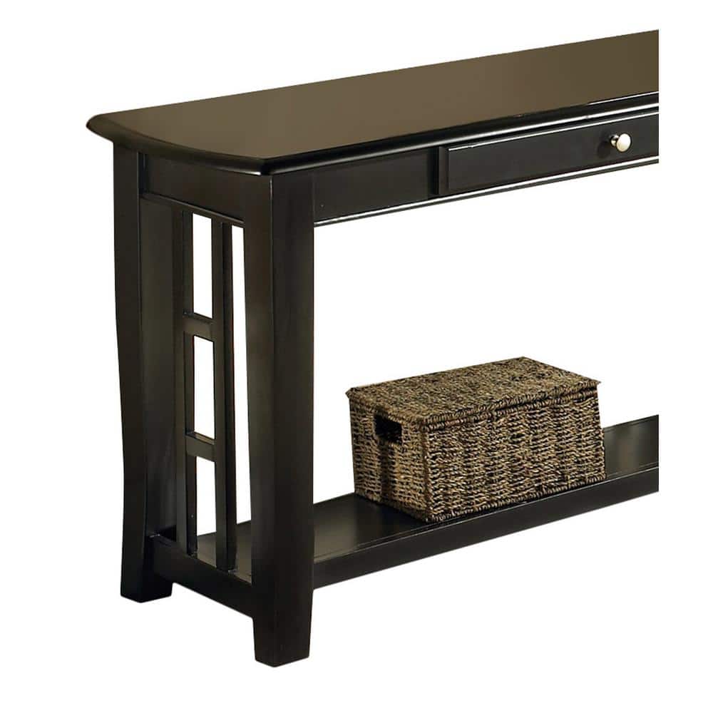 Black Hardwood Rectangular Console Table with Storage