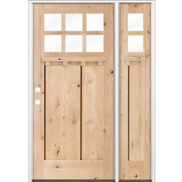 46 in. x 80 in. Knotty Alder Right-Hand/Inswing 6-Lite Beveled Clear Glass Unfinished Wood Prehung Front Door w/ RSL DS