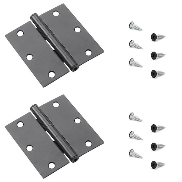 Onward 3-1/2 in. x 3-1/2 in. Black Full Mortise Butt Hinge with Removable Pin (2-Pack)