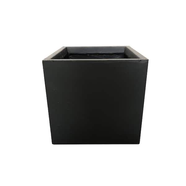 Photo 1 of 16 in. Tall Charcoal Lightweight Concrete Square Modern Outdoor Planter - hole in side