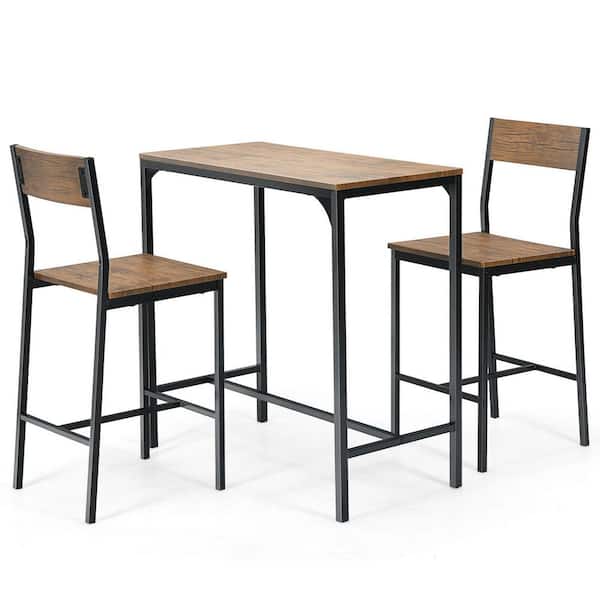 ANGELES HOME 3-Piece Rustic Brown Water-Proof MDF Table Top Bar Table Kitchen Dining Set (1-Pack)