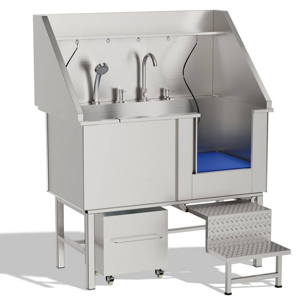 50 in. x 22.6 in. x 58 in. Dog Bathtub Stainless Steel Dog Washing Station with Sliding Door/ Expansion Ladders price history on PriceWatchPro