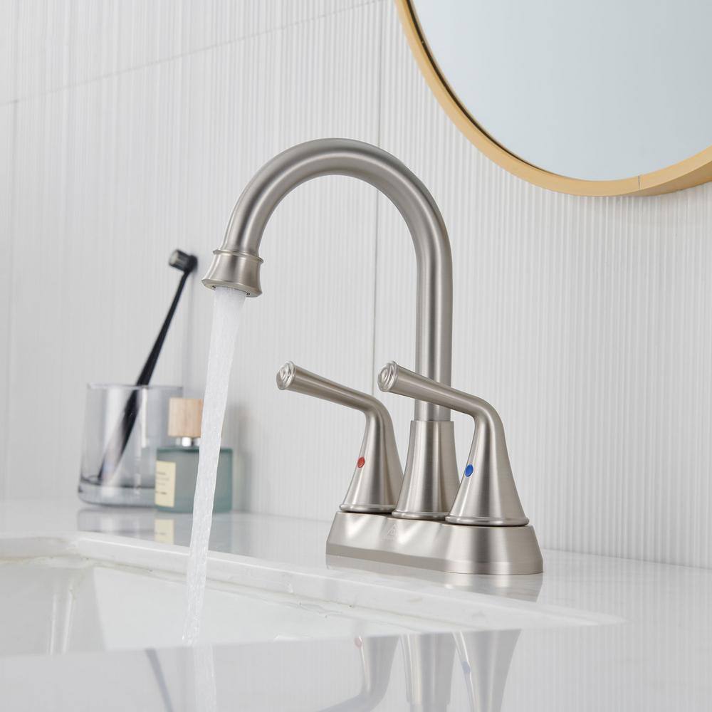 Brushed Nickel Dual Handle Bathroom Sink Faucet with Drain Kit