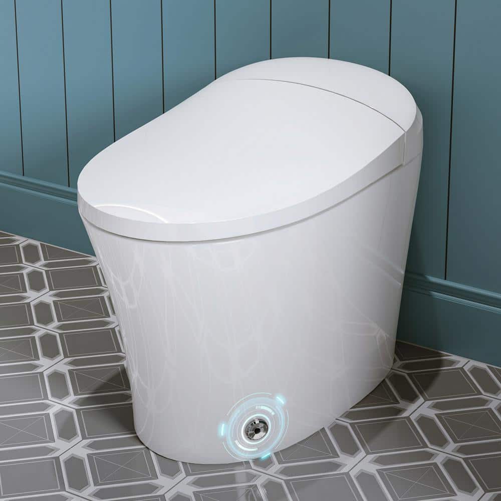 Elongated White Ceramic Smart Bidet Toilet with Dual Flush