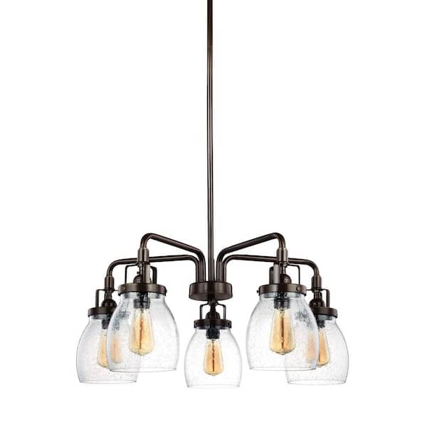 Generation Lighting Belton 5-Light Heirloom Bronze Transitional Industrial Single Tier Hanging Chandelier with Clear Seeded Glass Shades