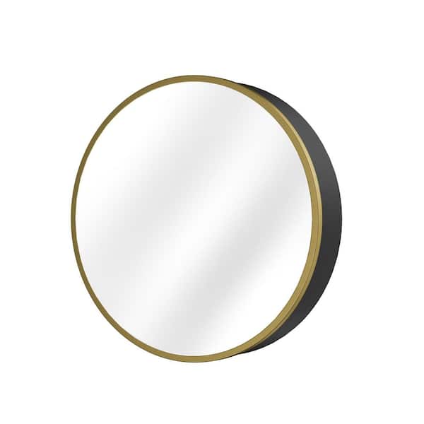 Aosspy Modern 28 in. W x 28 in. H Golden Round Iron Surface Mount Medicine Cabinet with Mirror