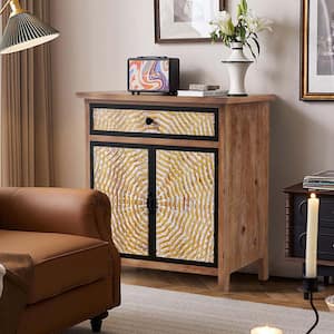 30 in. Farmhouse Storage Accent Cabinet Wood Sideboard Buffet Console Cabinet in Lignt Yellow with Drawers for Entryway