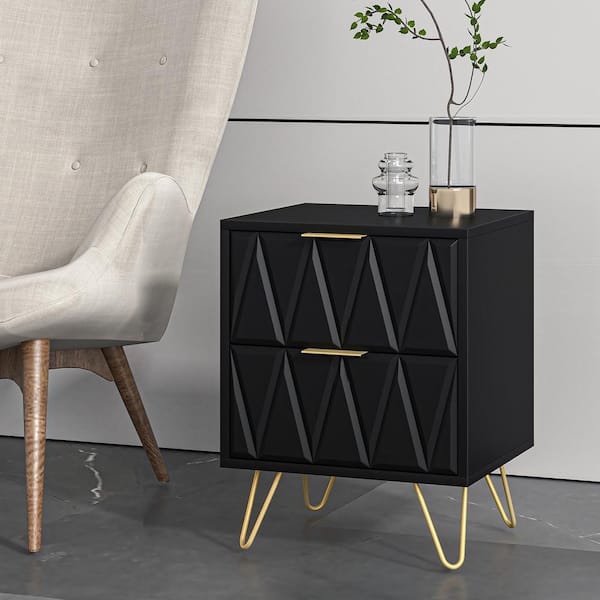 CIPACHO 2-Drawer Black Simple Geometric Nightstand 14.57 in. D x 16.54 in. W x 21.46 in. H
