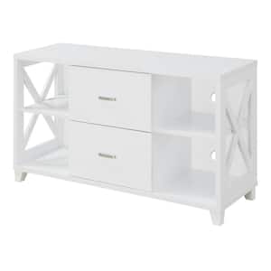 Oxford 47 in. White MDF TV Stand with 2 Drawer Fits TVs Up to 52 in. with Cable Management