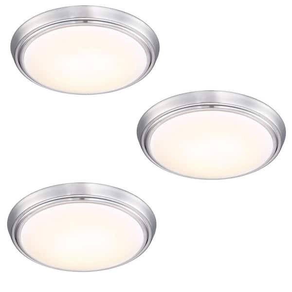 Pia Ricco Brushed Nickel Selectable LED Flush Mount Ceiling Light (3-Pack）