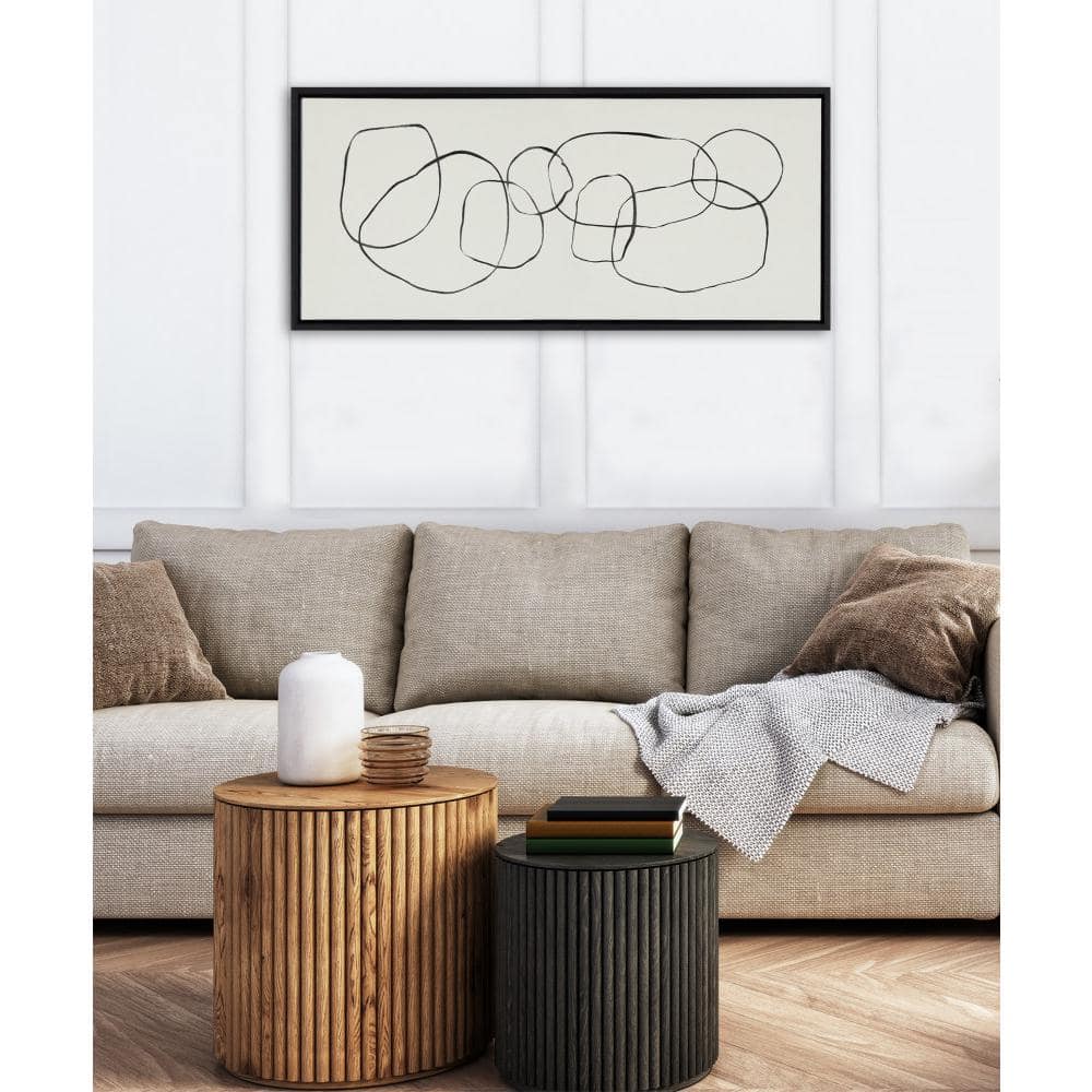 Dancing Circles Black and White Abstract Canvas Art, 18x40