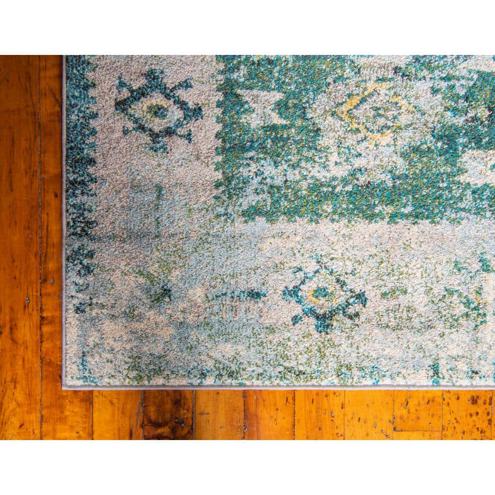 Eco-Friendly Geometric Green Synthetic 8' x 10' Indoor Rug