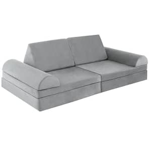 66 in. Rolled Arm 8-piece Suede Sponge Modular Kids Play Sofa Set Sectional Sofa in. Grey