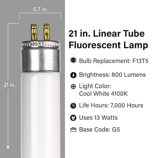 13-Watt 21 in. T5 G5 Linear Fluorescent Tube Light Bulb, Cool White 4100K (1-Pack)