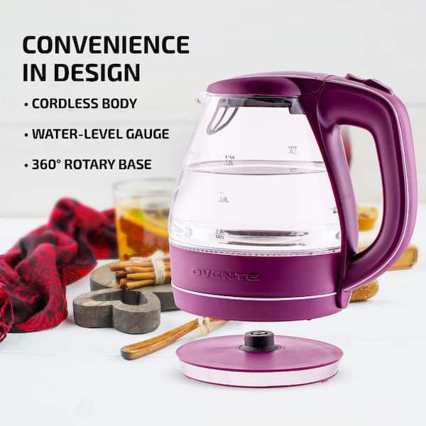 Ovente Illuminated 6.5-Cup Purple Electric Kettle with Filter, Fast Heating and Auto-Shut Off