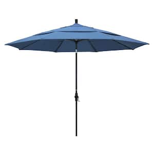 11 ft. Aluminum Collar Tilt Double Vented Patio Umbrella in Frost Blue Olefin