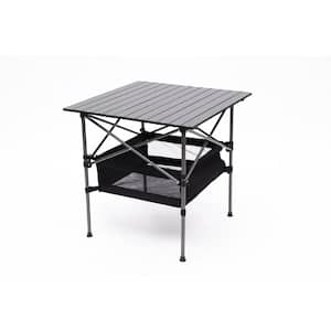 Black 27.56 in. Aluminum Frame Material Square Folding Picnic Tables with Carrying Bag, Seat 4 Person Seating Capacity