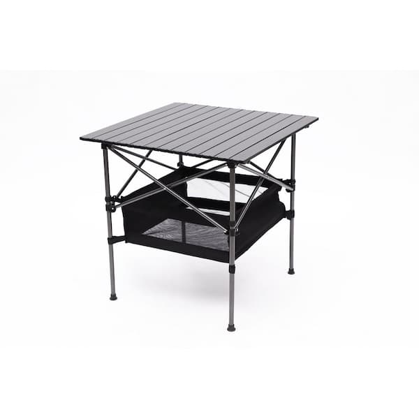 Zeus & Ruta Black 27.56 in. Aluminum Frame Material Square Folding Picnic Tables with Carrying Bag, Seat 4 Person Seating Capacity