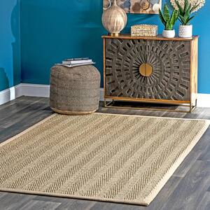 Larnaca Seagrass Herringbone Natural 12 ft. x 15 ft. Indoor/Outdoor Patio Area Rug