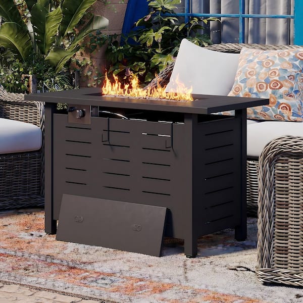 40 in. Outdoor Metal Rectangular Propane Gas Fire Pit Table with Cover