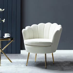 Fidelia Ivory Velvet Barrel Chair with Tufted Back (Set of 1)
