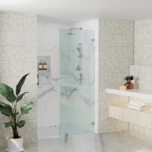 Kobiworks Nirvana 26 in. W x 76 in. H Frameless Fixed Panel Shower Door in Brushed Nickel without Handle 3/8in. Clear Glass (10mm)