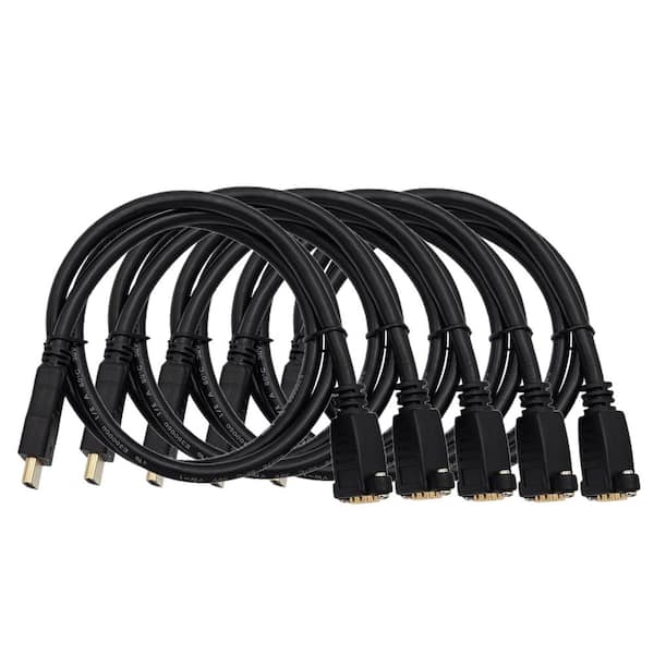 Micro Connectors, Inc HDMI Panel Mount Type Extension 10 ft. (28AWG) Cable with Ethernet Black 5-Pack