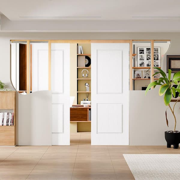 30 in. x 80 in. 2 Panel, Hollow Core, White Primed, Composite MDF Textured Pre-assembled Sliding Door with All Hardware