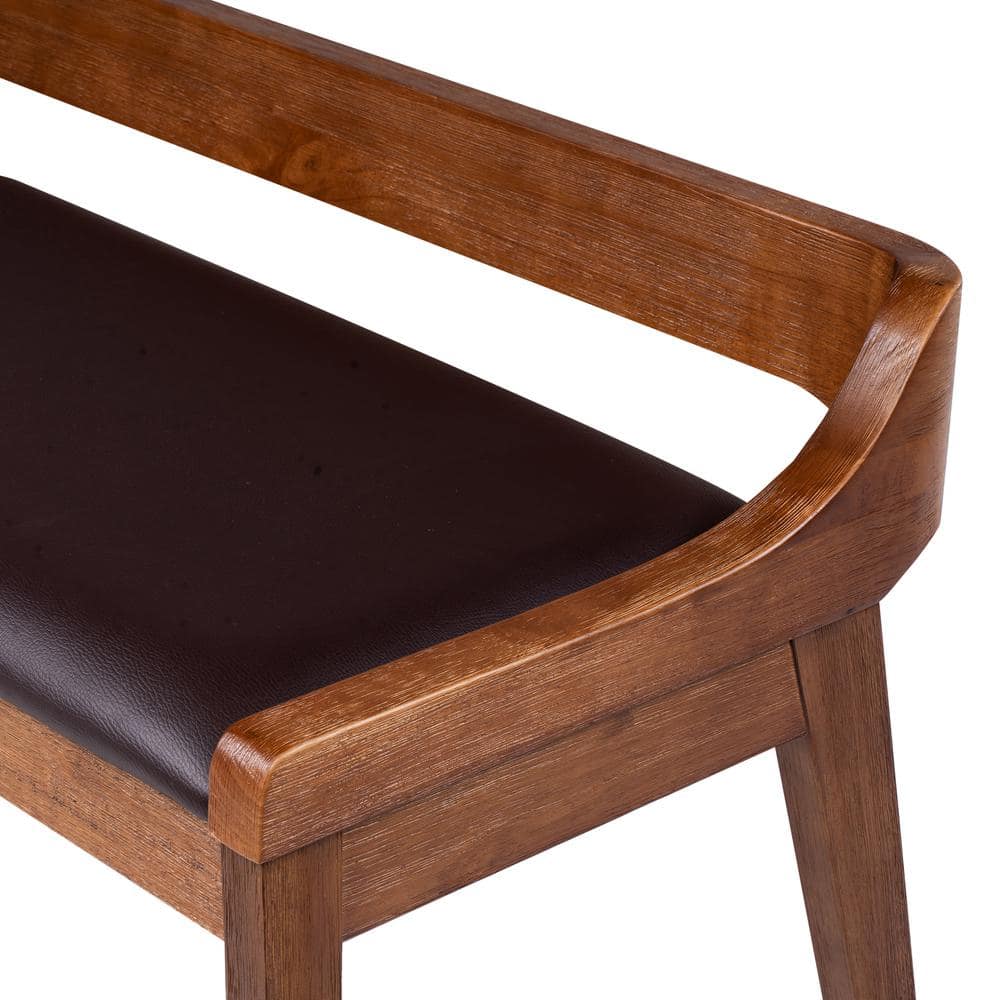 Rasmus Chestnut Brown Acacia Wood Dining Bench with Faux Leather Seat