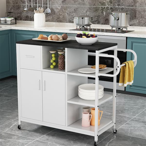 Costway Rolling Kitchen White Slim Storage Cart Mobile Shelving Organizer  with Handle JV10220WH - The Home Depot