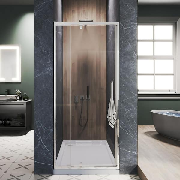28 to 32 in. W x 72 in. H Framed Pivot Shower Door in Chrome with Clear Glass