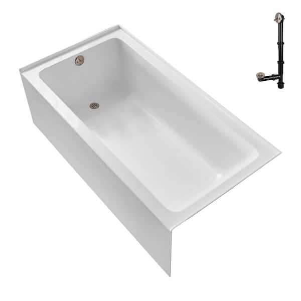 GA-303-8-BNK 66 in. x 34 in. Acrylic Soaking Alcove Bathtub in Glossy White with Left-Hand Drain in Brushed Nickel