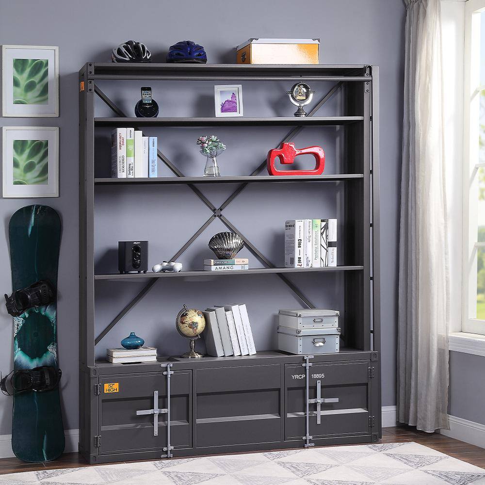 Gunmetal Wire Ladder Bookshelf with Doors for Kids' Room