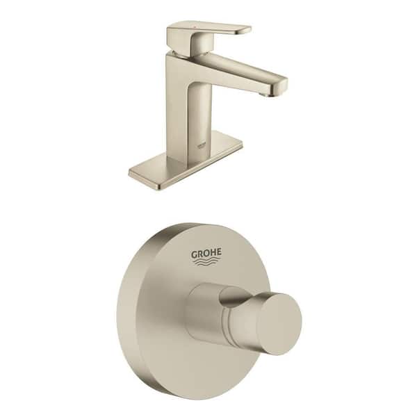 Tallinn 4 in. Centerset Faucet and Essentials 4-Piece Bath Hardware Set in Brushed Nickel InfinityFinish