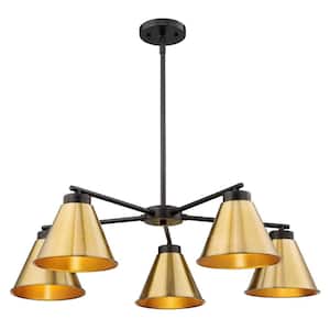 Farmhouse Industrial Metal 5-Light Distressed Black and Gold Chandelier for Kitchen Island with No Bulbs Included