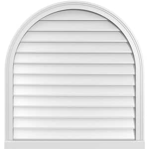 34 in. x 36 in. Round Top White PVC Paintable Gable Louver Vent Non-Functional