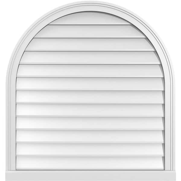 Ekena Millwork 34 in. x 36 in. Round Top White PVC Paintable Gable Louver Vent Non-Functional