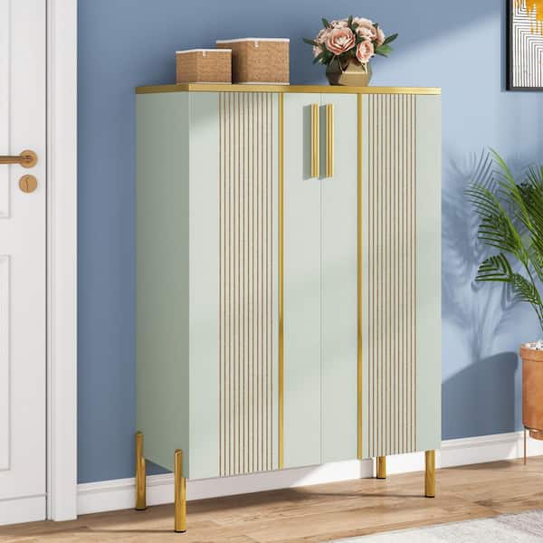 Lauren Light Green 22 Shoes Wood Shoe Storage Cabinet Door 39 in. H Shlef Adjustable Shelves 6-Tier Rack Organizer