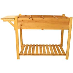 8 Pockets Horticulture Raised Garden Bed Elevated Wood Planter Box Stand with Foldable Side Table and Storage Shelf